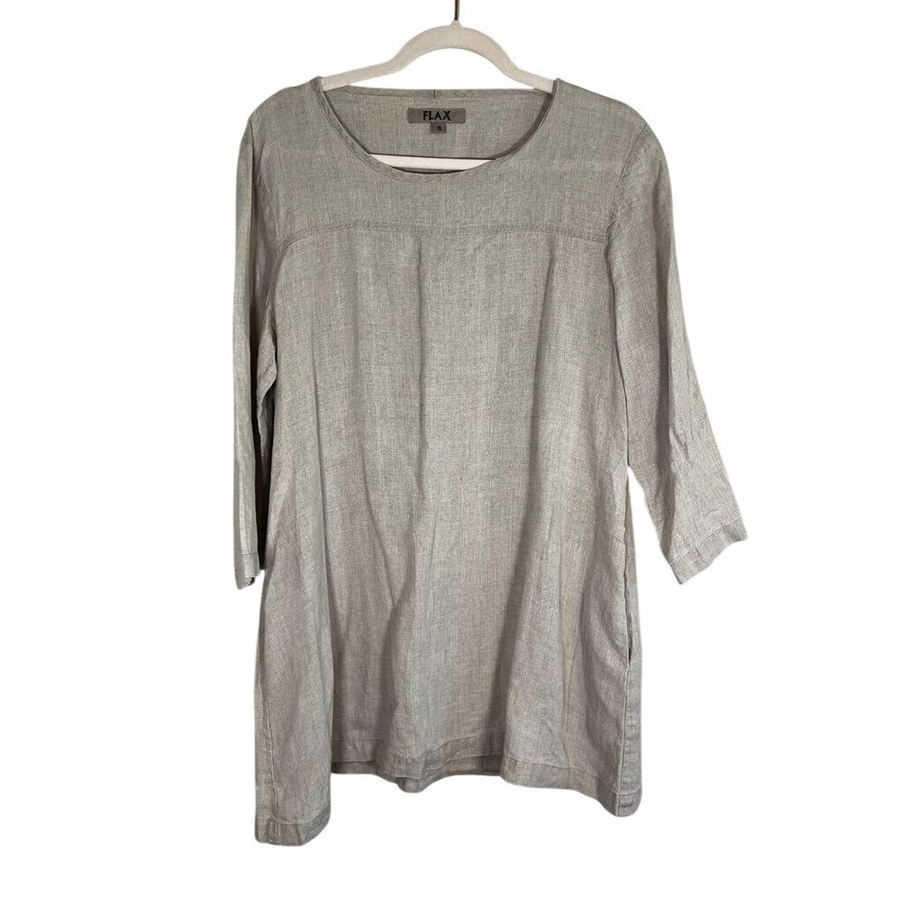 Flax Linen Tunic Brown S Boho Indie Folk Lagenlook Minimalist Preppy Neutral Art